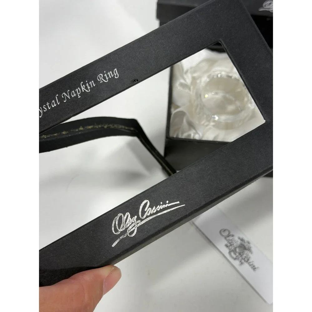 Oleg Cassini Crystal Napkin Rings jackie Set of 4‎ Clear Square Faceted Signed